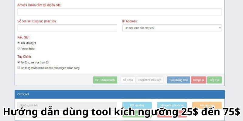 Cách thiết lập account quảng cáo ngưỡng 25$ đến 75$