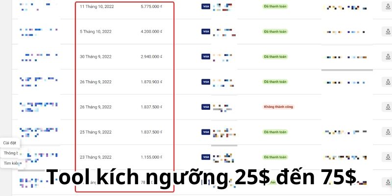 Thông tin về hạn mức quảng cáo 25$ đến 75$